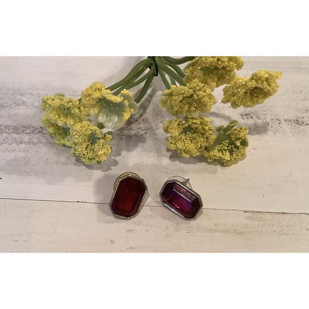 Costume Jewelry Red Ruby Rectangular Stud Earrings Pierced Earrings